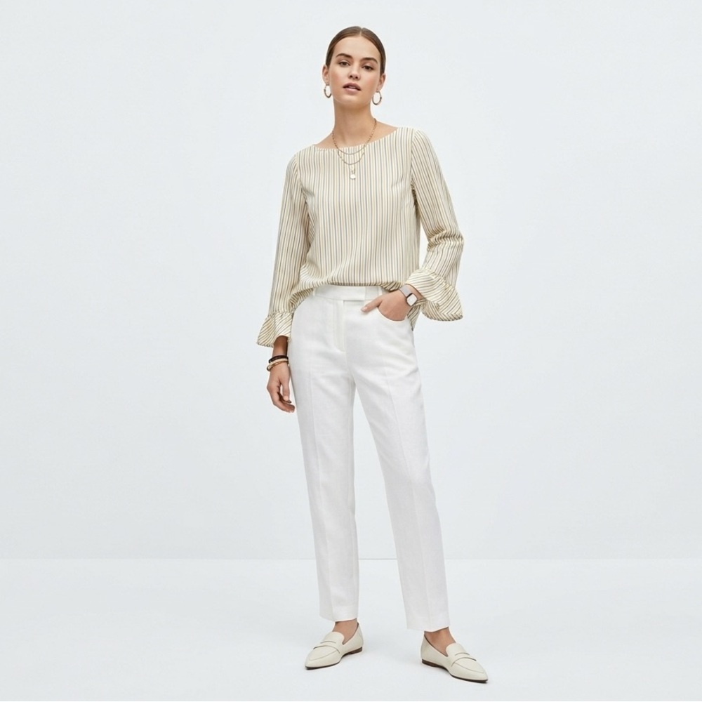 Massimo Dutti Striped Bell Sleeve Blouse | Boat Neck V-Back Top Size 10